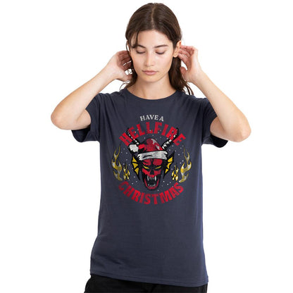 Deep Navy - Lifestyle - Stranger Things Womens-Ladies Hellfire Christmas T-Shirt