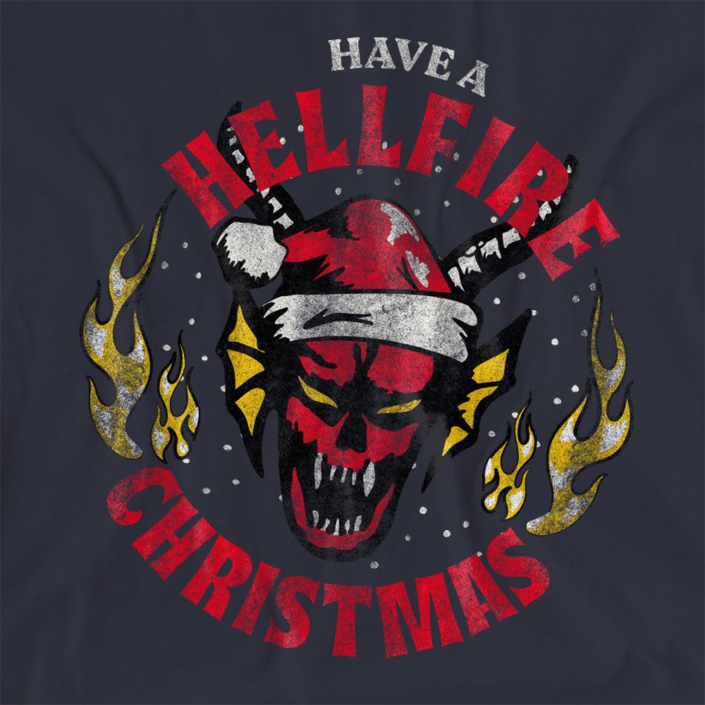 Deep Navy - Side - Stranger Things Womens-Ladies Hellfire Christmas T-Shirt