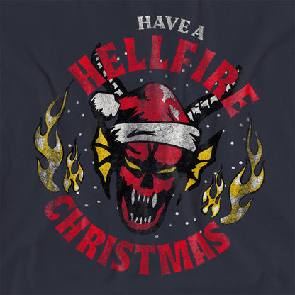 Deep Navy - Side - Stranger Things Womens-Ladies Hellfire Christmas T-Shirt