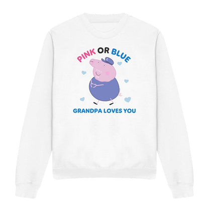 White - Lifestyle - Peppa Pig Unisex Adult Pink Or Blue Grandpa Pig Loves You Sweatshirt