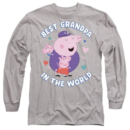 Heather Grey - Front - Peppa Pig Unisex Adult Best Grandpa In The World Long-Sleeved T-Shirt