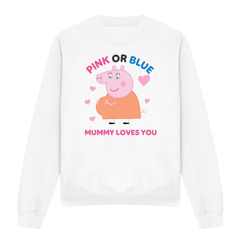 White - Lifestyle - Peppa Pig Womens-Ladies Pink Or Blue Mummy Pig Loves You Sweatshirt