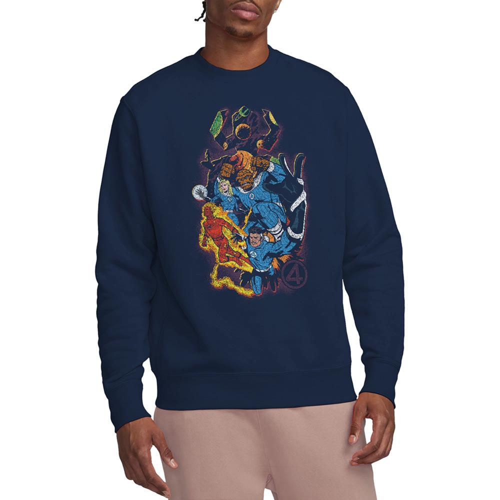 Navy - Side - Fantastic Four Unisex Adult Cosmic Heroes & Villains Sweatshirt