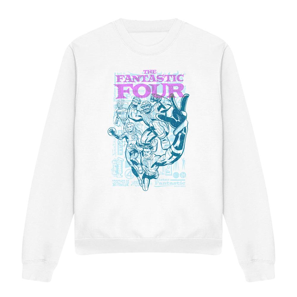 White - Front - Fantastic Four Unisex Adult Lineart Heroic First Family Sweatshirt