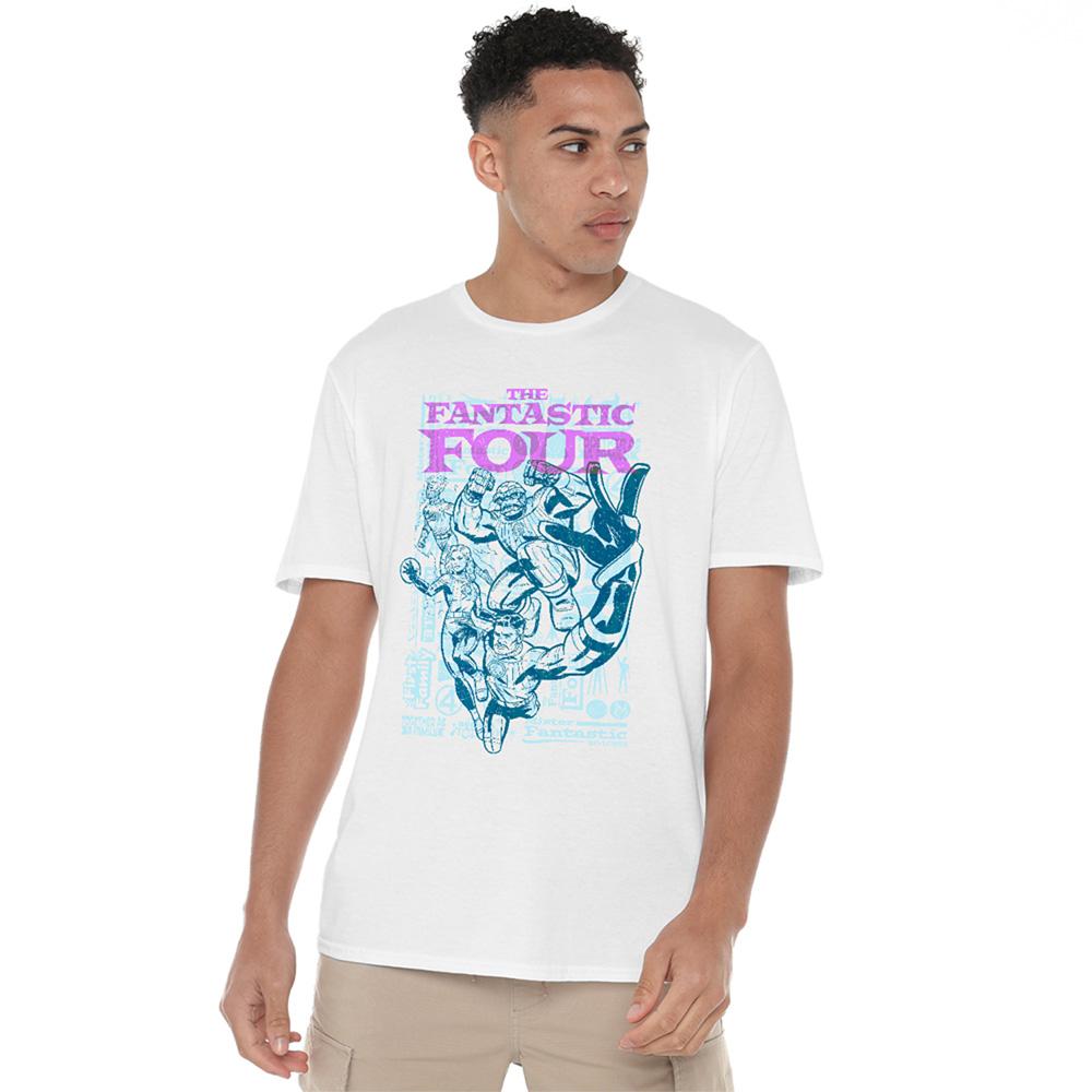 White - Lifestyle - Fantastic Four Unisex Adult Lineart Heroic First Family T-Shirt