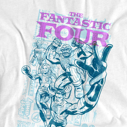 White - Side - Fantastic Four Unisex Adult Lineart Heroic First Family T-Shirt
