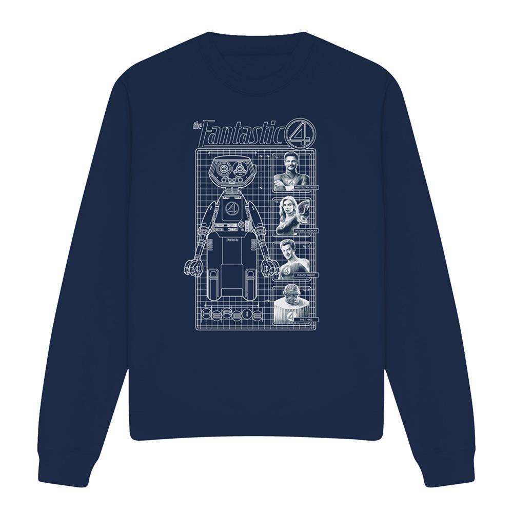 Navy - Front - Fantastic Four Unisex Adult First Family And Herbie Blueprint Sweatshirt