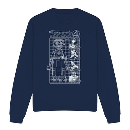 Navy - Front - Fantastic Four Unisex Adult First Family And Herbie Blueprint Sweatshirt