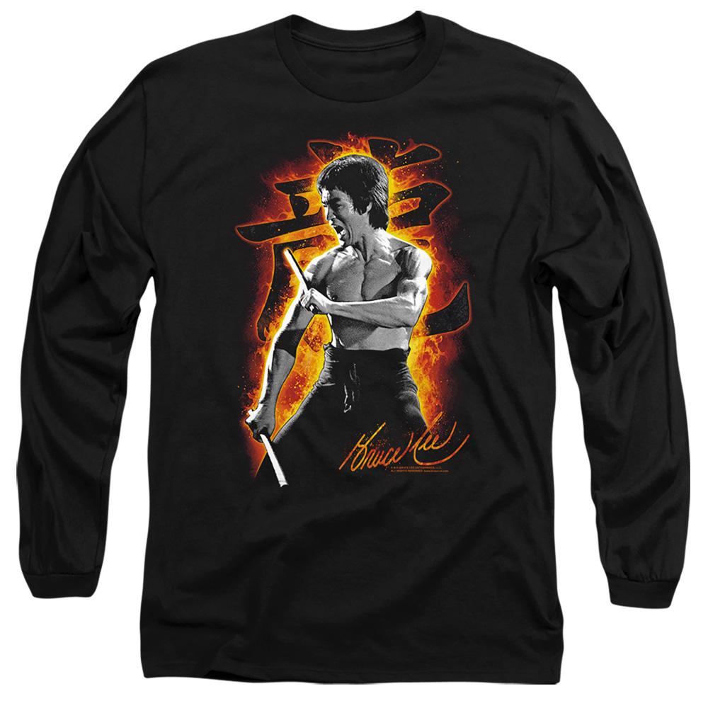 Black - Front - Bruce Lee Unisex Adult Dragon Fire Long-Sleeved T-Shirt