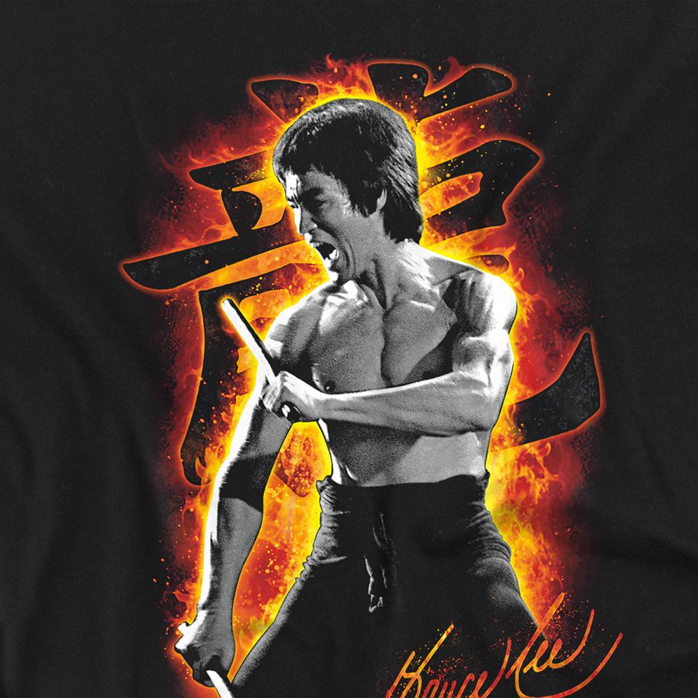 Black - Side - Bruce Lee Unisex Adult Dragon Fire Long-Sleeved T-Shirt