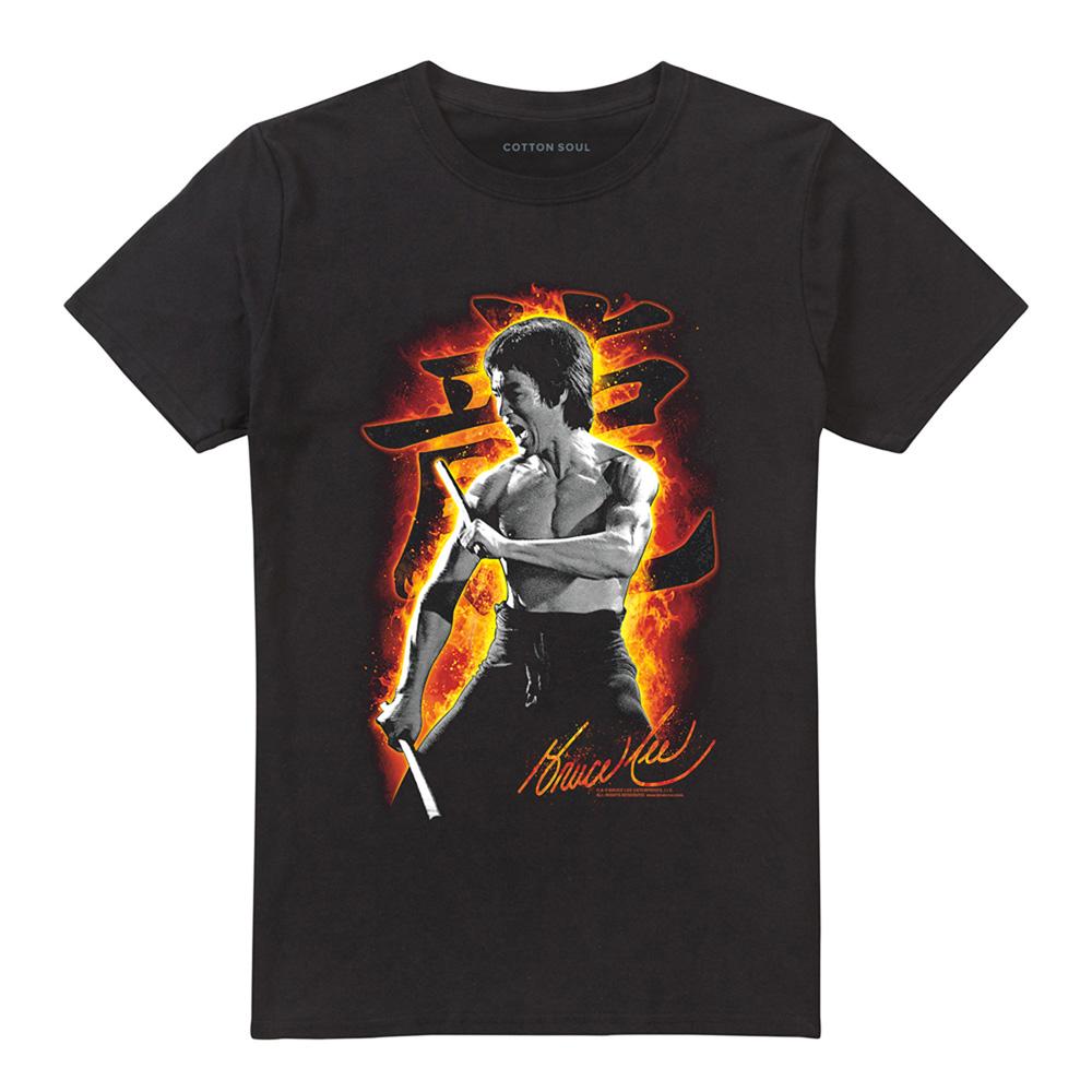 Black - Front - Bruce Lee Unisex Adult Dragon Fire T-Shirt