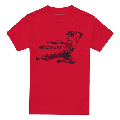 Red - Front - Bruce Lee Unisex Adult Line Kick T-Shirt