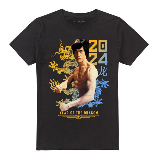 Black - Front - Bruce Lee Unisex Adult Year Of The Dragon Two Tone T-Shirt