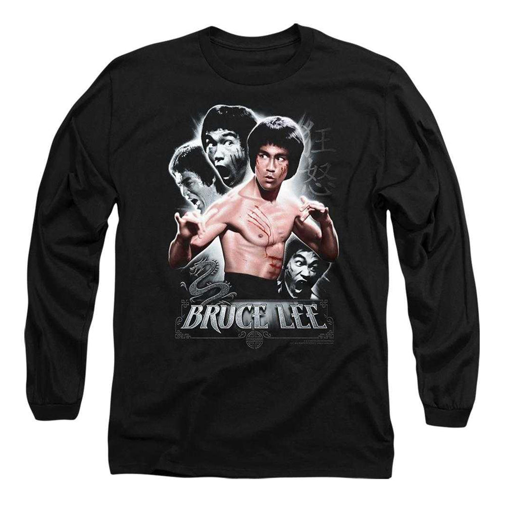Black - Front - Bruce Lee Unisex Adult Inner Fury Long-Sleeved T-Shirt