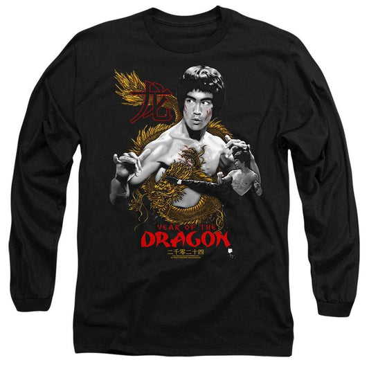 Black - Front - Bruce Lee Unisex Adult Golden Year Of The Dragon Long-Sleeved T-Shirt