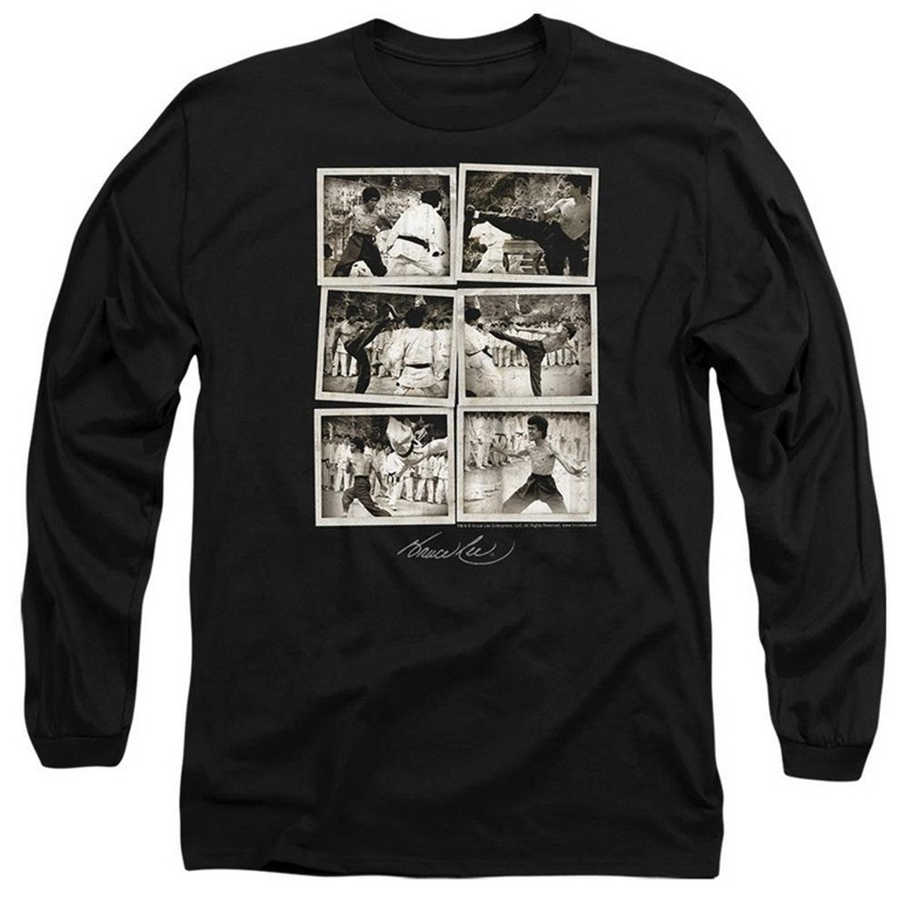 Black - Front - Bruce Lee Unisex Adult Snap Shots Long-Sleeved T-Shirt