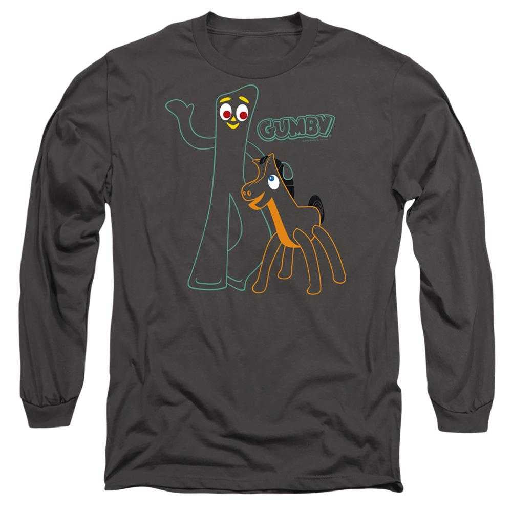 Charcoal - Front - Gumby Unisex Adult Outline Long-Sleeved T-Shirt