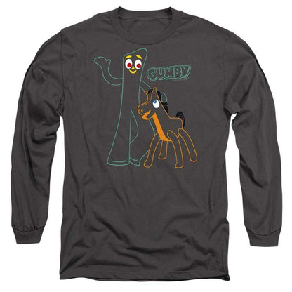 Charcoal - Front - Gumby Unisex Adult Outline Long-Sleeved T-Shirt