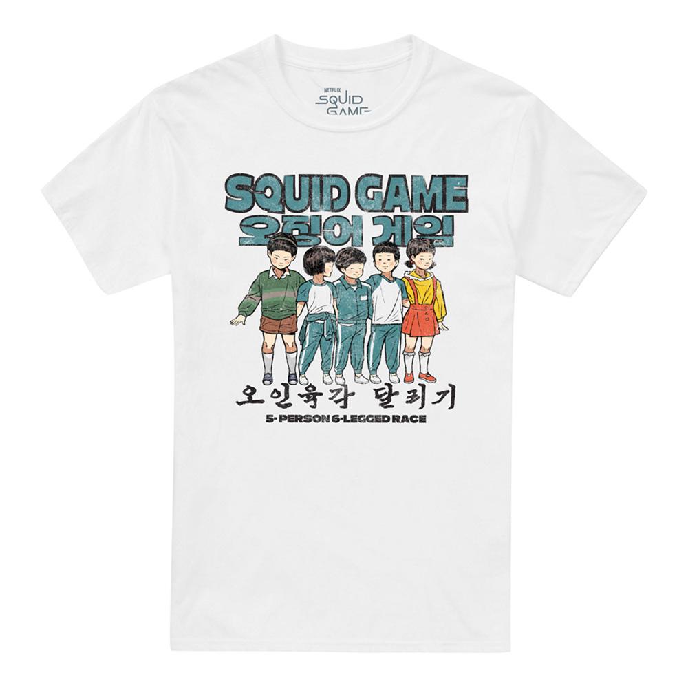 White - Front - Squid Game Unisex Adult Season Three 5 Person 6 Legged Race T-Shirt
