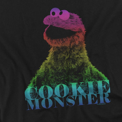 Black - Side - Sesame Street Unisex Adult Cookie Monster Half Tone T-Shirt