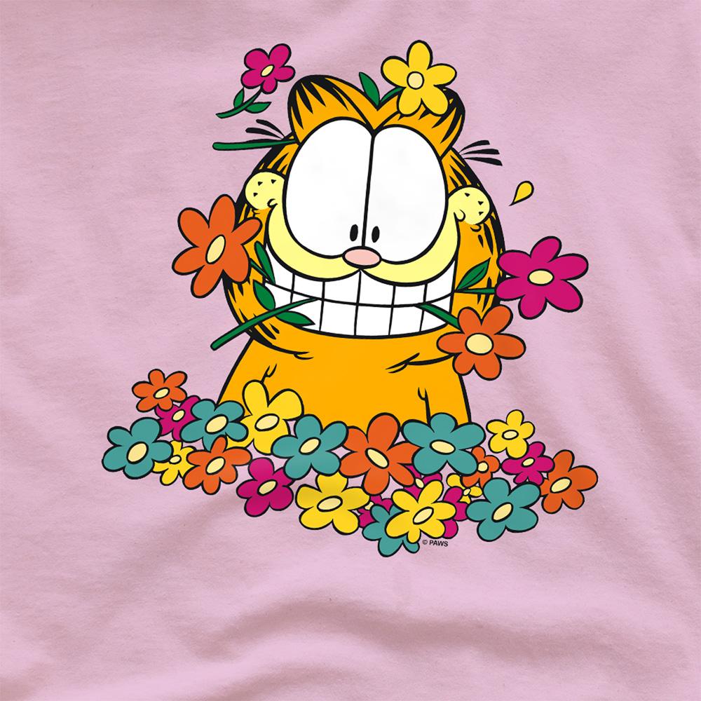 Pink - Side - Garfield Unisex Adult In The Garden T-Shirt