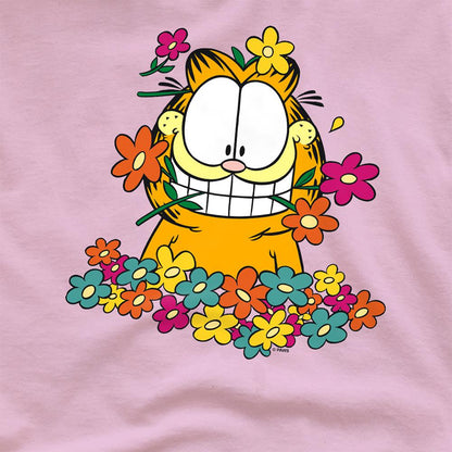 Pink - Side - Garfield Unisex Adult In The Garden T-Shirt