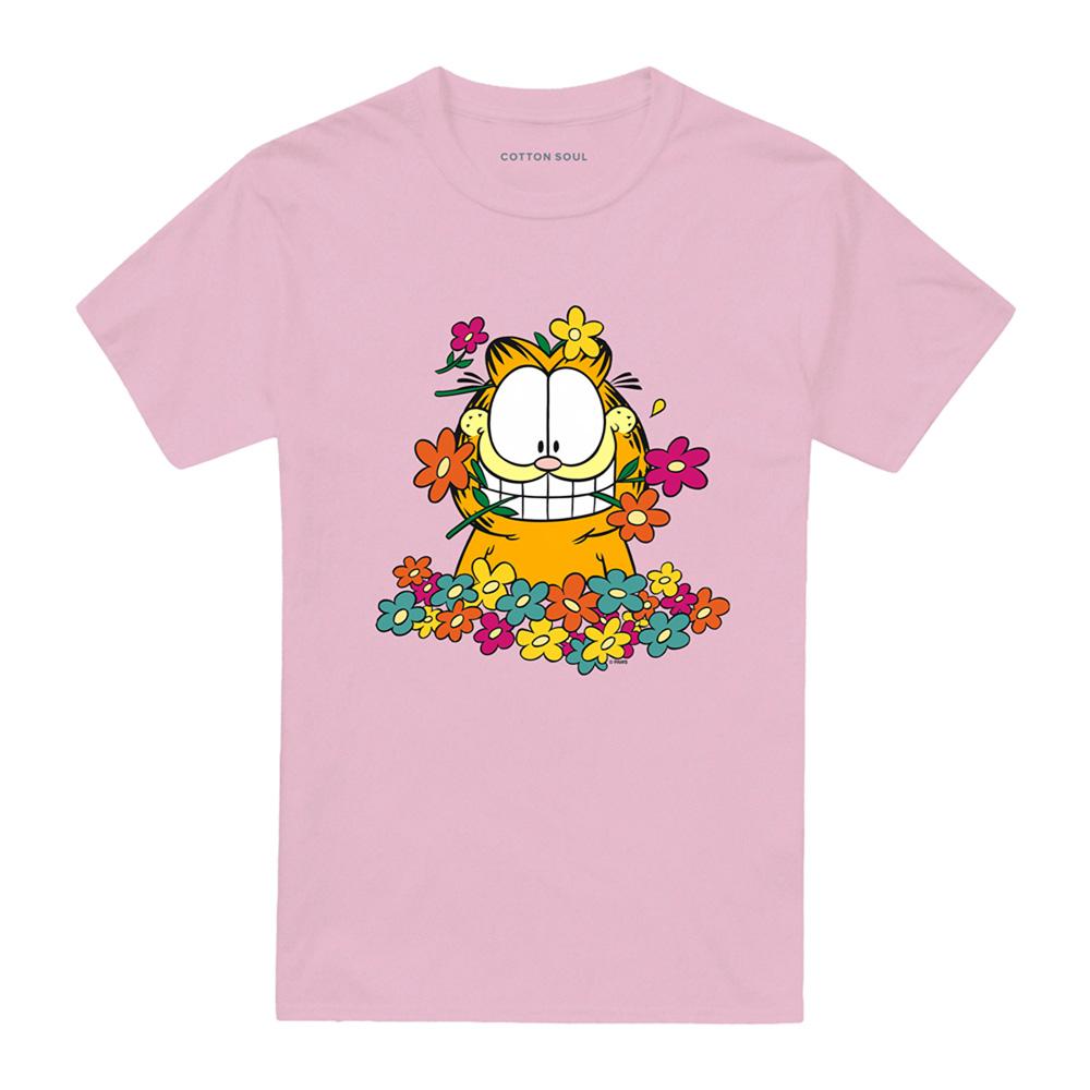 Pink - Front - Garfield Unisex Adult In The Garden T-Shirt