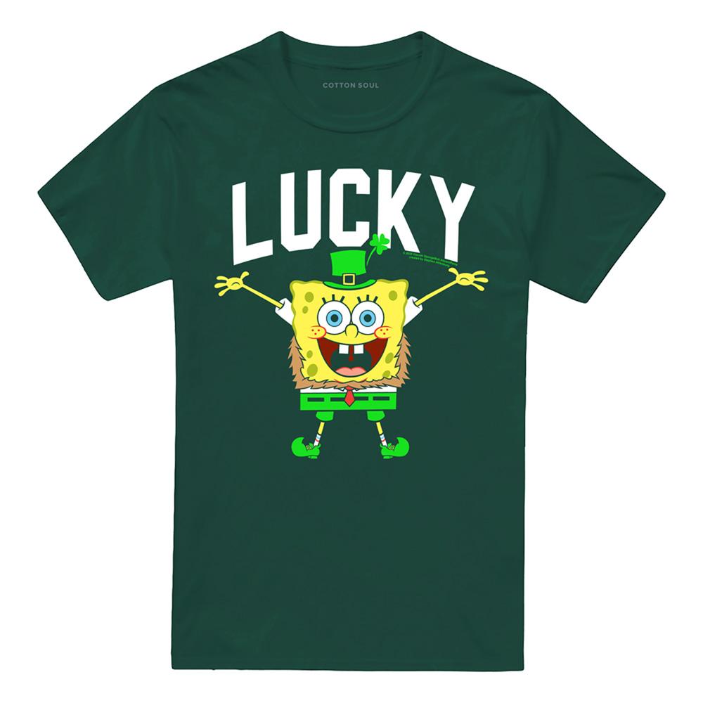 Hunter Green - Front - SpongeBob SquarePants Unisex Adult Lucky St Patricks Day T-Shirt