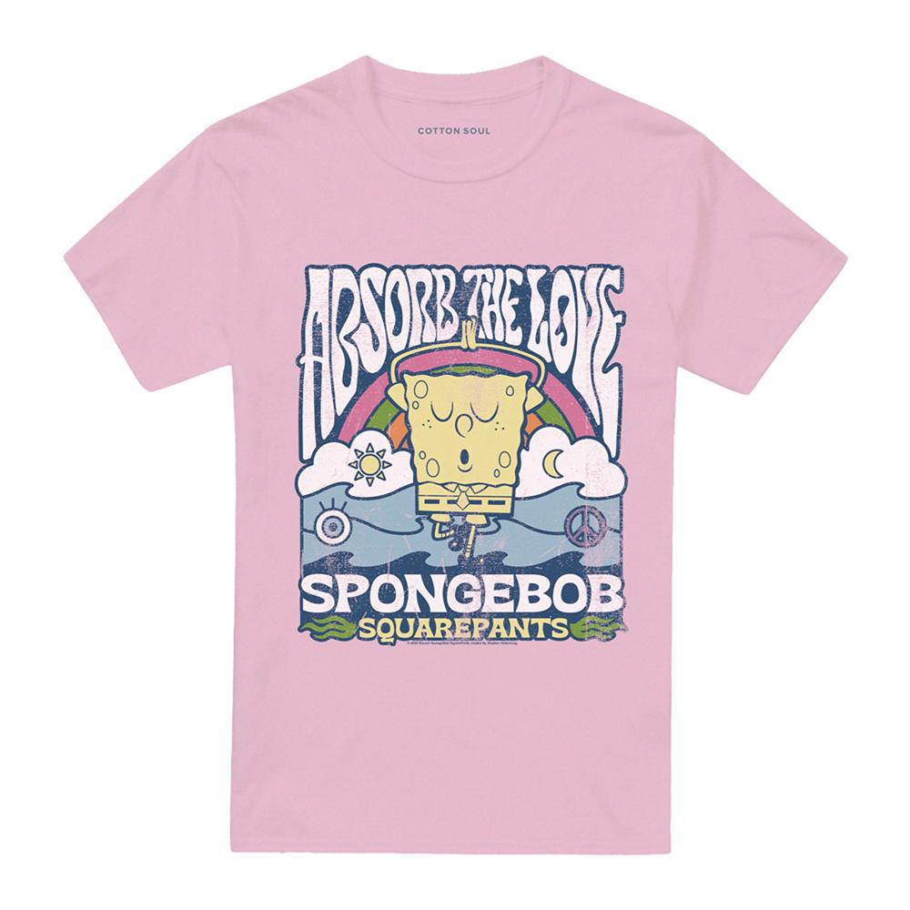Pink - Front - SpongeBob SquarePants Unisex Adult Absorb The Love Poster T-Shirt