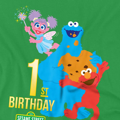 Kelly Green - Side - Sesame Street Unisex Adult 1st Birthday T-Shirt