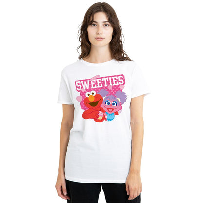 White - Back - Sesame Street Womens-Ladies Sweeties Elmo Valentine`s Day T-Shirt