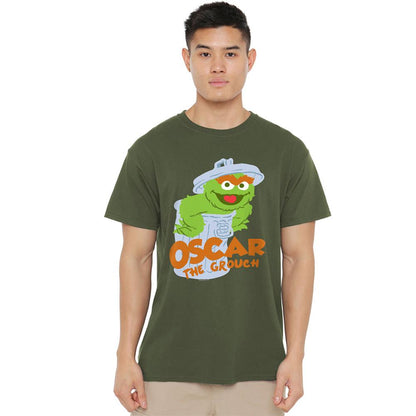 Military Green - Back - Sesame Street Unisex Adult Oscar The Grouch T-Shirt