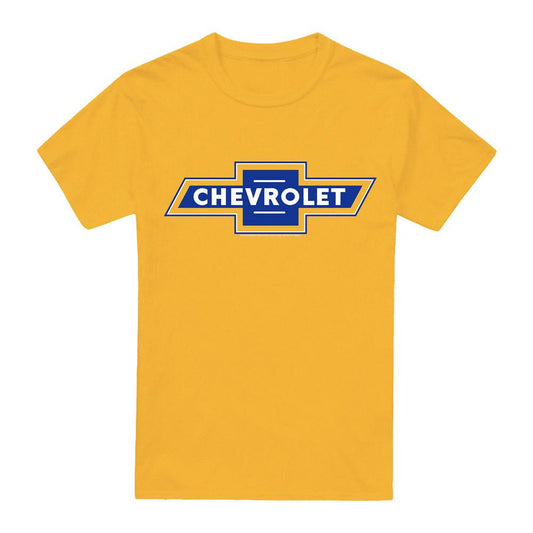 Gold-Blue - Front - Chevrolet Unisex Adult Vintage Bow T-Shirt