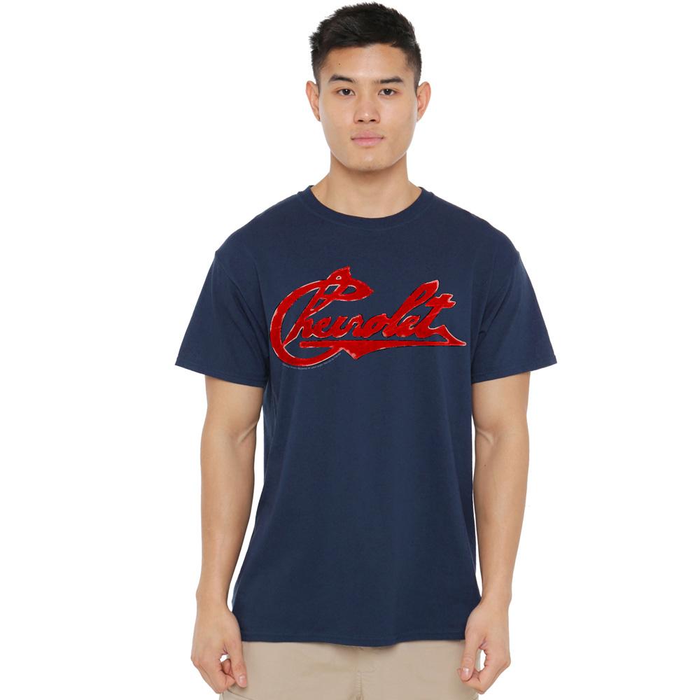Navy - Back - Chevrolet Unisex Adult Distressed Logo T-Shirt