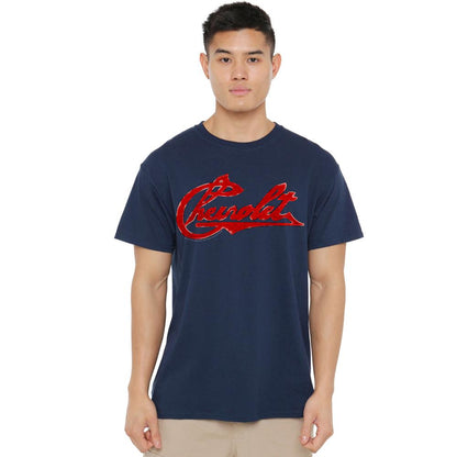 Navy - Back - Chevrolet Unisex Adult Distressed Logo T-Shirt