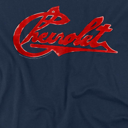 Navy - Side - Chevrolet Unisex Adult Distressed Logo T-Shirt