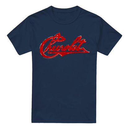 Navy - Front - Chevrolet Unisex Adult Distressed Logo T-Shirt