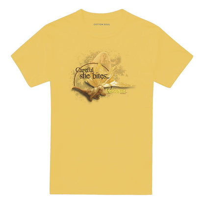 Banana Yellow - Front - Labyrinth Unisex Adult Careful She Bites T-Shirt