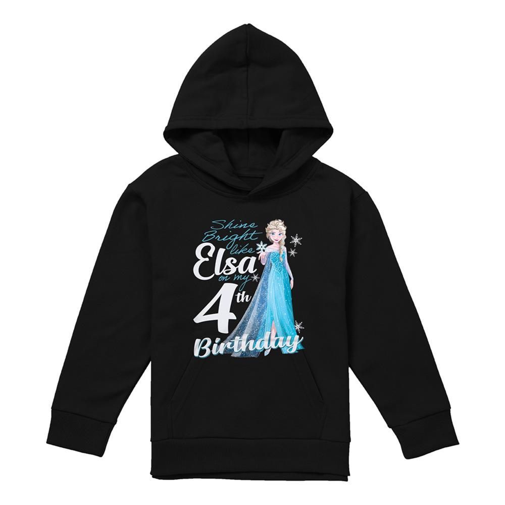 Black - Front - Frozen Childrens-Kids Bright Like Elsa 4th Birthday Hoodie