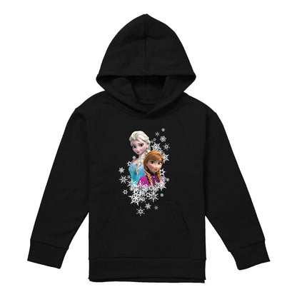 Black - Front - Frozen Childrens-Kids Anna And Elsa Snowflake Portrait Hoodie