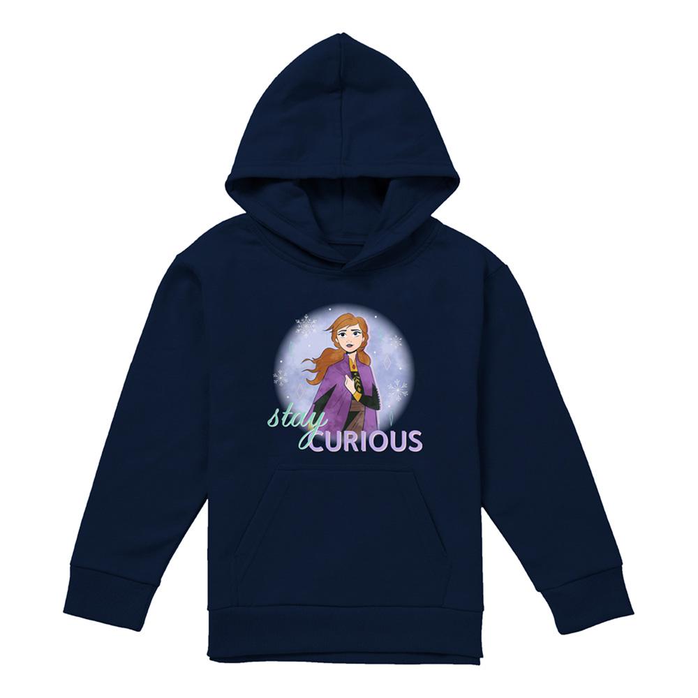 Navy - Front - Frozen Childrens-Kids Stay Curious Anna Pullover Hoodie