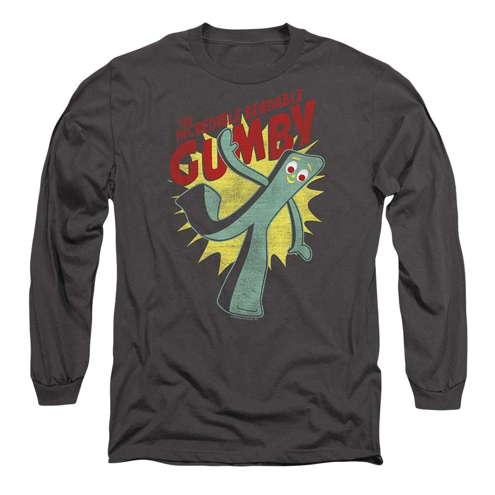 Charcoal - Front - Gumby Unisex Adult The Incredible Bendable Long-Sleeved T-Shirt
