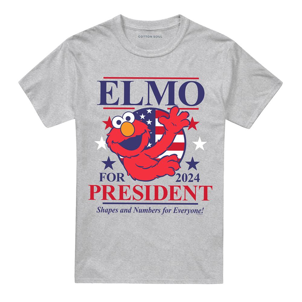 Athletic - Front - Sesame Street Unisex Adult For President 2024 Elmo Heather T-Shirt
