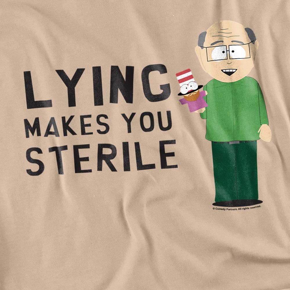 Sand - Back - South Park Unisex Adult Lying Makes You Sterile T-Shirt