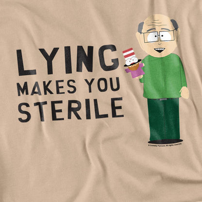 Sand - Back - South Park Unisex Adult Lying Makes You Sterile T-Shirt