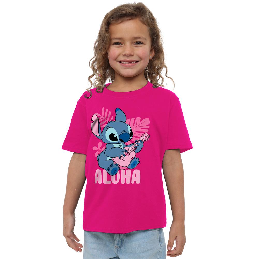 Fuchsia - Front - Lilo & Stitch Girls Palm Beach Aloha T-Shirt