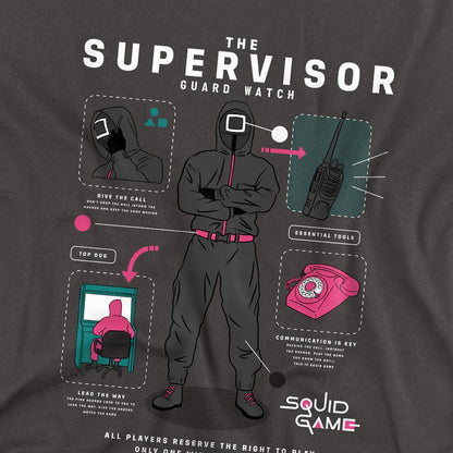 Charcoal - Back - Squid Game Unisex Adult Season Three The Supervisor Long-Sleeved T-Shirt