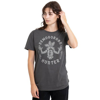 Black - Side - Stranger Things Womens-Ladies Demogorgon Hunter T-Shirt