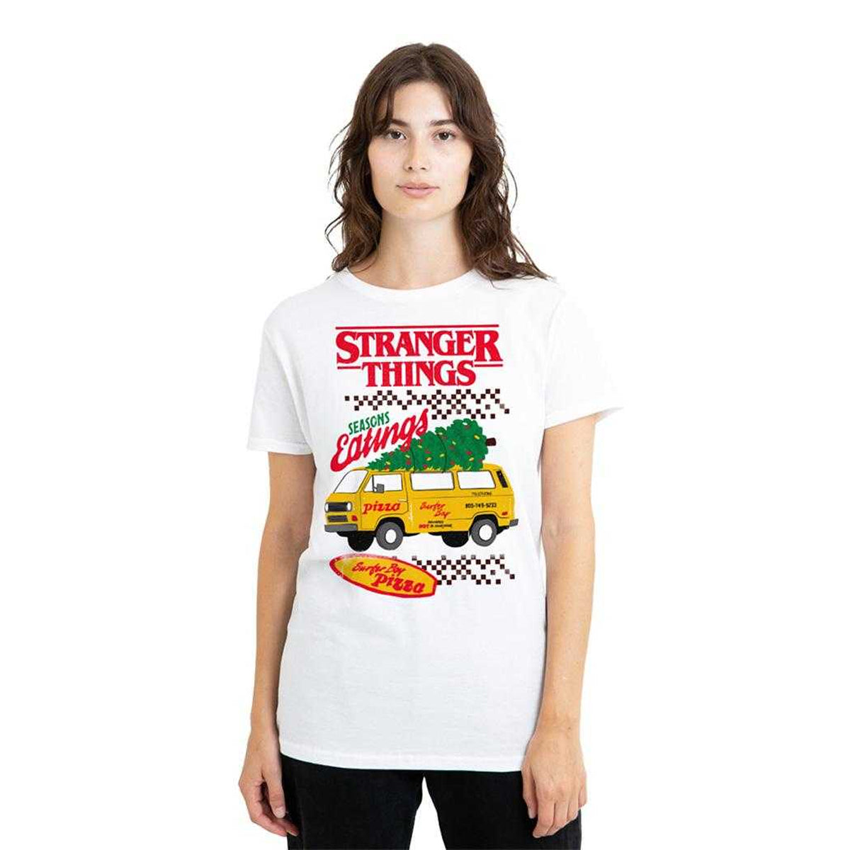 White - Lifestyle - Stranger Things Womens-Ladies Seasons Eatings Pizza T-Shirt