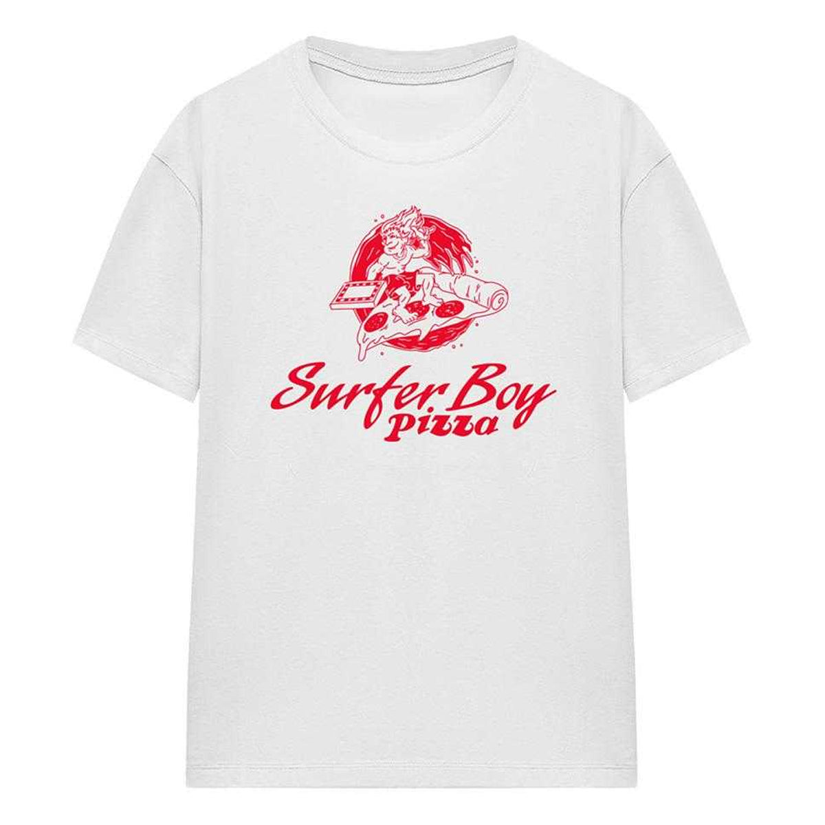 White - Front - Stranger Things Womens-Ladies Surfer Boy Pizza T-Shirt